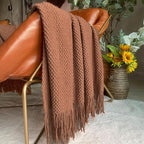 LOMAO Knitted Throw Blanket with Tassels Bubble Textured Lightweight Throws for Couch Cover Home Decor (Caramel, 60x90)