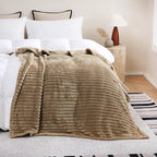 Tan Fleece Throw Blanket 60”×80” for Couch Sofa Bed,Super Soft Cozy Plush Microfiber Flannel Blanket with Stripes Design Lightweight for Adults,Woman,Girls