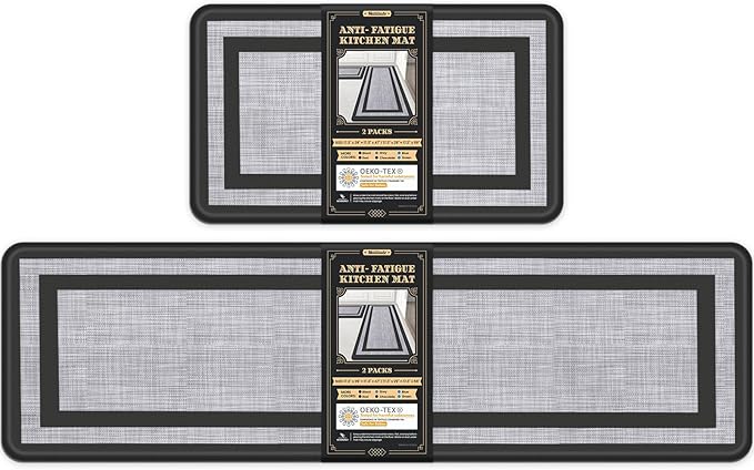 Mattitude Kitchen Mats Set of 2 Cushioned Rugs 0.47 inch Thick Anti-Fatigue Mats for Kitchen Floor,Waterproof Non-Slip Mats and Rugs Set for Office,Floor,Laundry 17.3"×29"+17.3"×59",Black