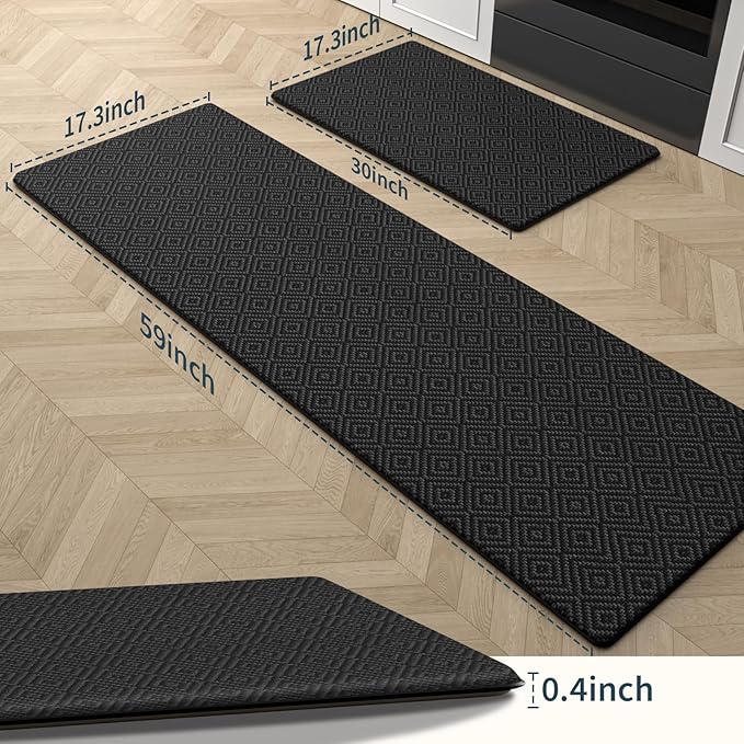 Mattitude Kitchen Mat 2PCS Kitchen Rugs Cushioned Anti-Fatigue Rug Waterproof Standing Desk Mat Kitchen Mats for Floor Kitchen Rug Set for Kitchen, Sink, Office 17.3"×30"+17.3"×59" Black
