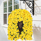 HyeFlora Artificial Fake Hanging Flowers Plants Baskets for Outdoor Outside, Faux Silk Yellow Morning Glory Flowers UV Resistant Look Real Hanging Planter for Home Porch Patio Balcony Yard Decor