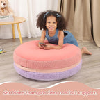 Macaron Bean Bag Chair for Kids and Teens, Medium Bean Bag Sofa with Memory Foam Filling, 27.5"×27.5"×13.5", Purple and Red