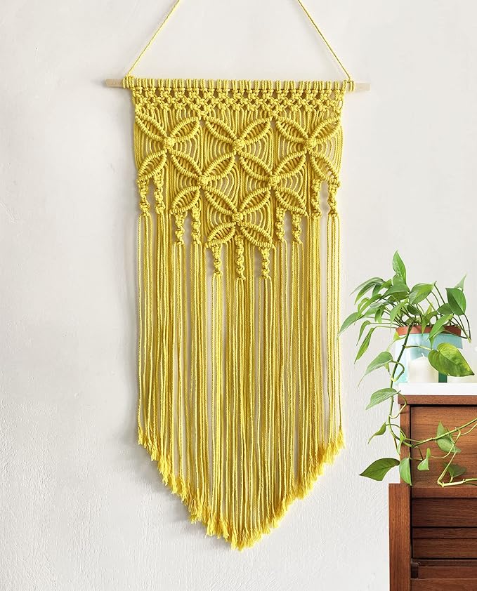 Winterdemoon Handmade Cotton Home Decor Macrame Wall Hanging Yellow