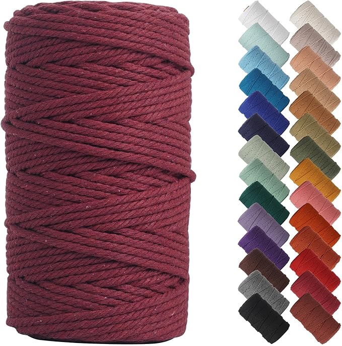 NOANTA Wine Red Macrame Cord 4mm x 109yards, Colored Macrame Rope, Cotton Rope Macrame Yarn, Colorful Cotton Craft Cord for Wall Hanging, Plant Hangers, Crafts, Knitting