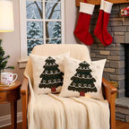 Tosleo Christmas Tufted Pillow Covers 18 x 18 inch Set of 2 Green Xmas Tree with Snowflake Throw Pillow Cover Party Decor Winter Holiday Embroidery Cushion Case for Sofa Couch Bed Living Room