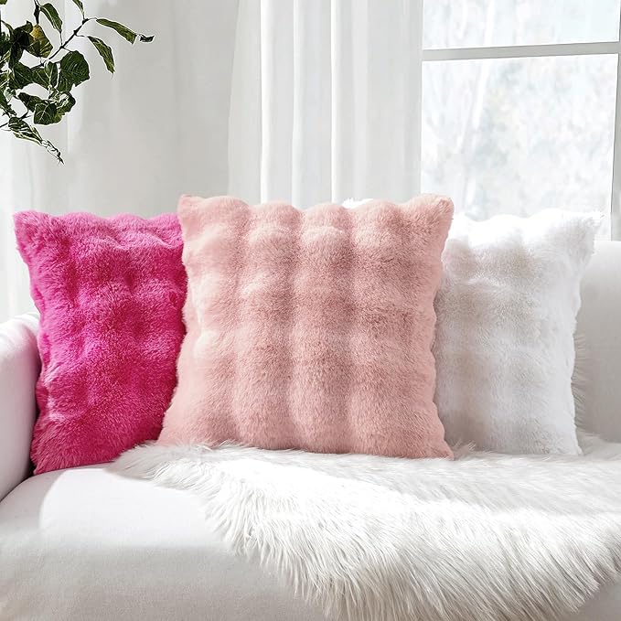 MIULEE Faux Fur Pillow Covers Thick Soft Plush Throw Pillows Luxury Spring Valentines Day Home Decor for Couch Bed Bedroom Living Room Sofa,18x18 Inch Pack of 2 Light Pink