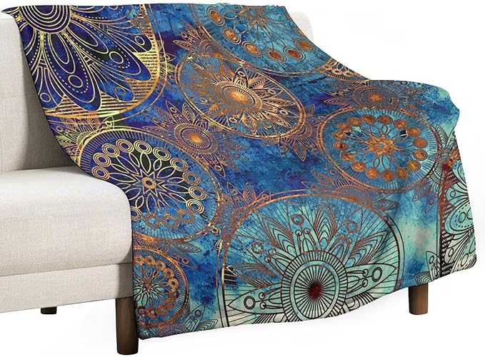 Boho Floral Throw Blanket Retro Mandala Flower Vintage Mystical Dream Style Theme Blanket for Sofa Bed Couch Chair Or Dorm 60"x80"