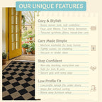 Black & Brown Checkered Easy Jute Outdoor Rug 4x6 for Porch Patio, Washable Non-Slip Diamond Checkerboard Entryway Office and Backyard Boho Border Rug, Farmhouse Low Pile Indoor Carpet for Living Room
