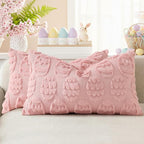 decorUhome Easter Pink Egg Pillow Covers 12x20 Inch Set of 2, Soft Plush Faux Wool Jacquard Cushion Covers, Farmhouse Neutral Fuzzy Spring Easter Holiday Decor for Couch Sofa Bed