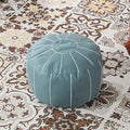 Louis Donné 21 Inch UNSTUFFED Moroccan Pouf Ottoman Cover, Handmade Faux Leather Foot Stool, Round Storage Poof Cover, Exotic Décor for Living Room Bedroom or Wedding Gifts ONLY Cover(Blue)