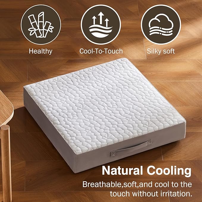22" Large Floor Pillow for Adults, Thick Foam Meditation Cushion, Square Yoga Floor Seat Pillow with Soft Tufted Cover for Indoor & Outdoor Sitting – Grey
