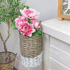 AuldHome Design Wall Hanging Baskets (Set of 2, Gray w/White); Woven WIcker Rustic Farmhouse Two-Tone Door Baskets, Small and Medium Size