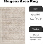 HUGEAR Area Rug 6x9 Vintage Beige Machine Washable Living Room Rugs Distressed Retro Floral Vacuumable Low Pile Carpet Bedroom Office Dining Room Laundry Room Non Slip Soft Lightweight