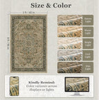 Vintage Distressed 5x8 Area Rugs for Living Room Bedroom, Low Pile Machine Washable Non Slip Dining Room Carpet Rugs for Under Table/Home Office/Kitchen, Multi Brown with Olive Accents