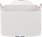 Goodpick 105L Extra Large Blanket Basket 25" x 16" x 16" Cotton Rope Storage Bins for Dirty Clothes, Rectangle Woven Baskets for Living Room Home Decor, Toy Baskets Storage Kids, White