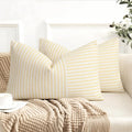 YCOLL Farmhouse Pillow Covers 12x20, Modern Accent Lumbar Throw Pillow Covers Set of 2, Yellow and Beige Striped Patchwork Linen Decorative Pillows Cushion Covers for Couch Chair Bedroom Home Decor