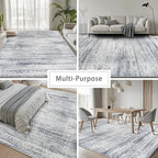 Washable Rugs 5x7 Area Rugs for Living Room,Rugs for Bedroom,Large Carpets,Ultra Soft Faux Wool Retro Dining Room Rug,Non Slip&Non-Shedding Low Pile Vintage Print Rug for Home Office-Grey Cream