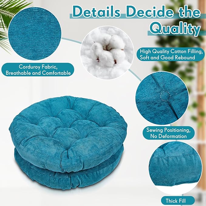 Jerify Floor Pillow Cushions Large Round Square Large Meditation Floor Pillow for Classroom Adult Meditation Picnic Party Seating Learning Daycare School(Round,Aquamarine,2 Pcs)
