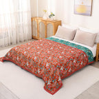 Boho Throw Blanket, 100% Organic Cotton Skin-Friendly Breathable Ultra Soft Bed Quilt Throw - All Season Blue & Red FishFarmhouse Decor Blanket for Sofa Couch Chair and Gift. 60" x 80"