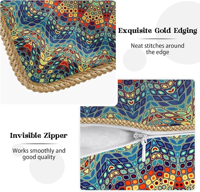 KSLIDS Boho Mandala Floral Soft Velvet Throw Pillow Covers Set of 2 Navy Blue Orange Flower Decorative Pillow Covers 20x20 Inch Abstract Retro Pillow Case for Sofa Couch Outdoor Modern Home Decor