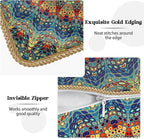 KSLIDS Boho Mandala Floral Soft Velvet Throw Pillow Covers Set of 2 Navy Blue Orange Flower Decorative Pillow Covers 18x18 Inch Abstract Retro Pillow Case for Sofa Couch Outdoor Modern Home Decor