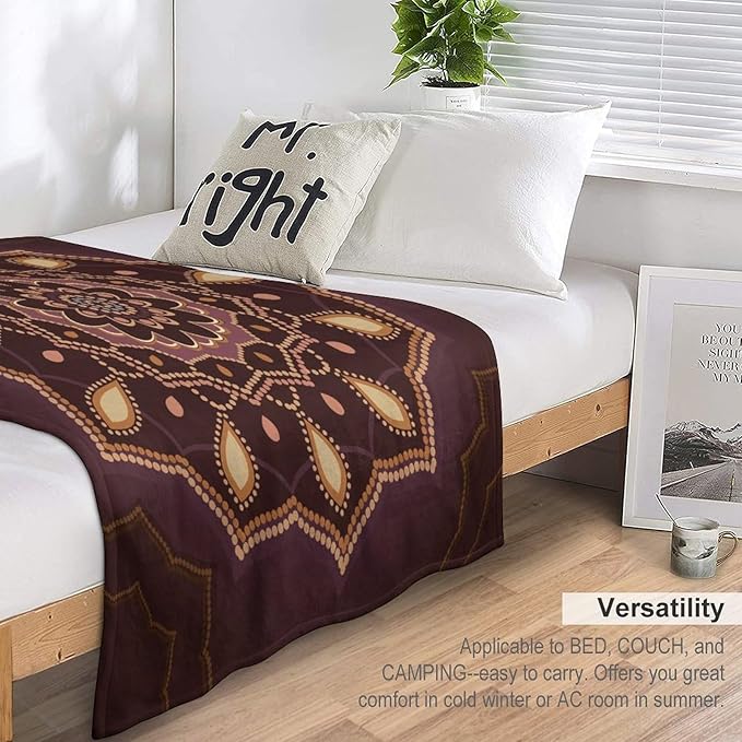 Mandala Throw Blanket Indian Hippie Bohemian Art Floral Texture Ornamental Pattern Blanket for Sofa Bed Couch Chair Or Dorm 40"x50"