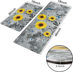 Likiyol Sunflower Kitchen Rugs Sets of 2 Kitchen Mats for Floor Anti Fatigue Mats for Kitchen Floor, Spring Kitchen Rugs Non Slip was Washable, Floral Standing Floor Mats, 18''x30''+18''x48'' (Gray)