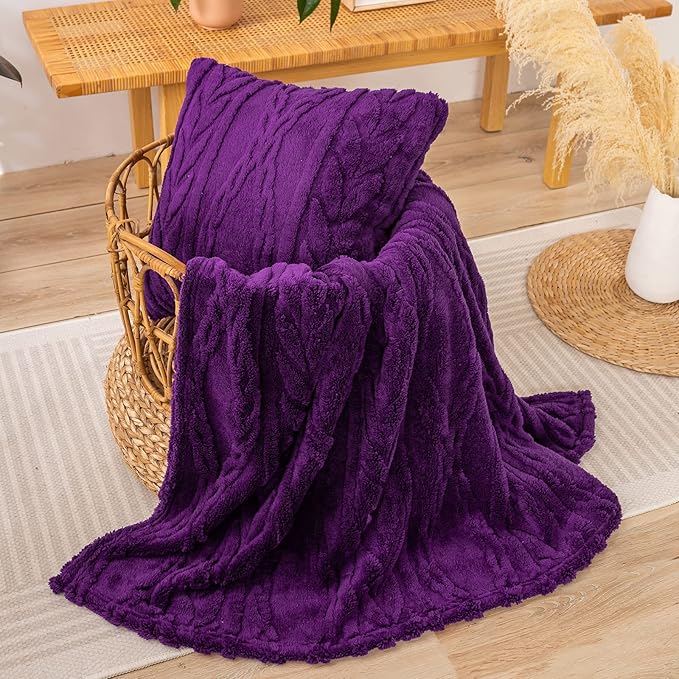 YUSOKI Sherpa Throw Blanket-3D Stylish Design Super Soft Fuzzy Cozy Warm Blanket Thick Plush Fluffy Furry Blankets for Teen Girls Women Couch Bed Sofa Chair Men Boys Gift (Purple,50"x65")