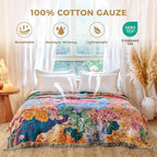 Boho Throw Blanket for Bed Cotton Spring Blankets for Bedroom Living Room All Season Lightweight Floral Embroidery Reversible Twin Quilt for Couch Sofa Chair 60"x80" Home Decor