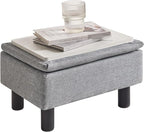 IBUYKE Storage Ottoman Footrest Stool with Linen Fabric, Rectangular, Flip Top Lid, Non-Slip Feet, Compact Design, Stylish and Functional, Gray Blue RF-BD224