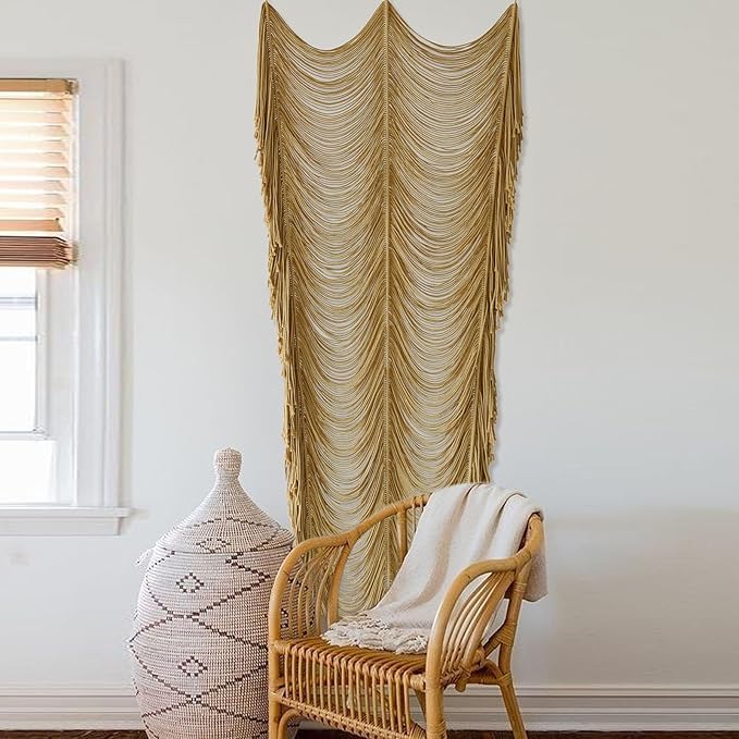 Macrame Curtain Boho Curtain Room Divider Doorway Wall Decor Fiber Yarn Art Craftsmanship Bedroom Wedding Backdrop 41" W x 75" L（1 Panel