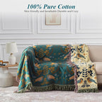 Boho Throw Blanket for Bed-100% Cotton Soft Breathable Farmhouse Decor Boho Quilt for Sofa Bed (Green Floral Bird, 90"x98")