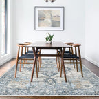 GENIMO 5x7 Area Rugs for Living Room, Machine Washable Rug, Non Slip Vintage Rugs, Low Pile Lightweight Chenille Print Indoor Rug for Bedroom, Dining Room, Home Office, Blue