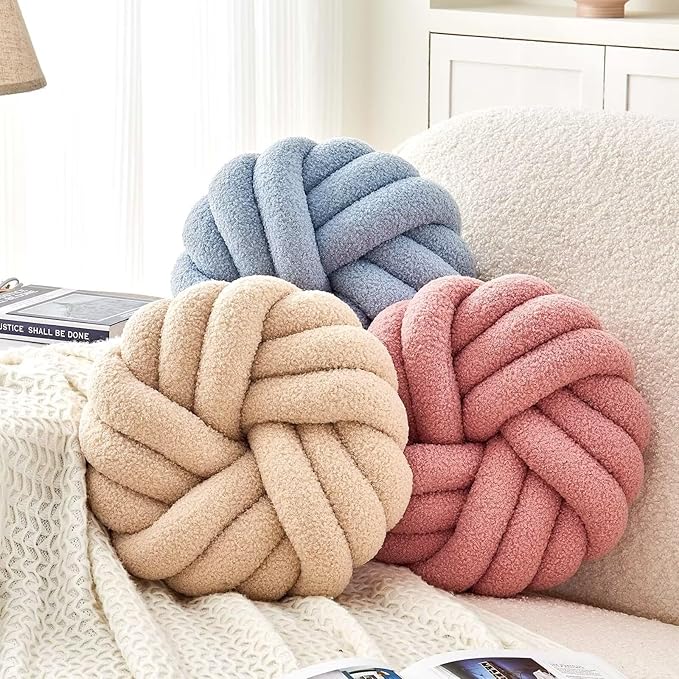 Uvvyui Knot Pillows, 14 Inch Decorative Throw Pillows Round Pillows Cushion, Soft Handmade Knotted Ball Pillow Plush Cushion Home Decor for Bed Couch Living Room (Dusty Pink, 14 Inch)