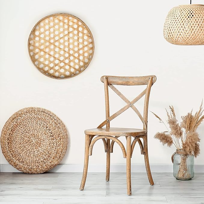 Tatuo Set of 4 Boho Wall Basket Decor Round Rattan Hollow Bamboo Baskets Flower Shape Flat Woven Wall Decor Hanging Basket Set Macrame Tassel Tapestry for Bedroom Living Room