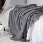 LOMAO Knitted Throw Blanket with Tassels Bubble Textured Soft Lightweight Throws for Couch Cover Home Decor (Dark Grey, 50x60)