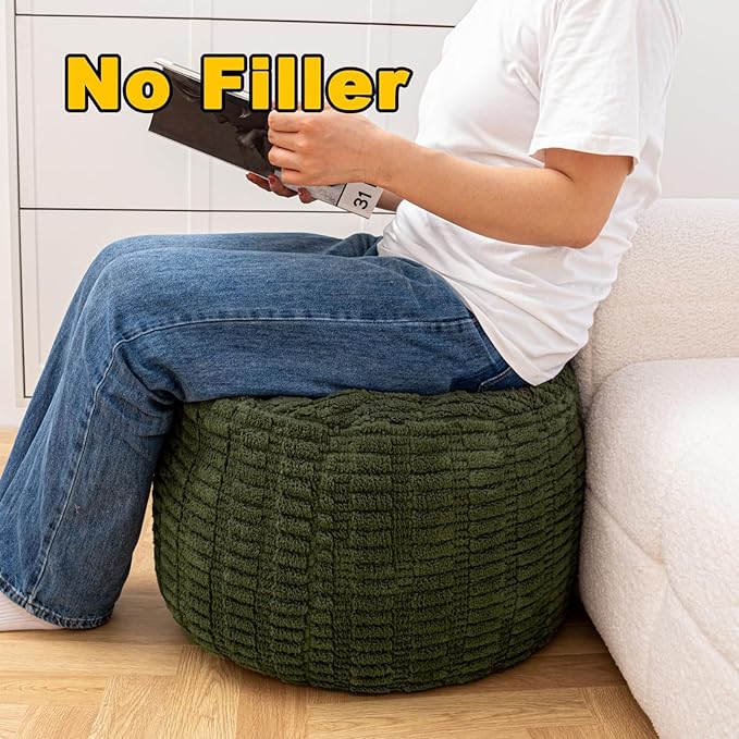 Handmade Unstuffed Ottoman Pouf Cover – Versatile Storage Footstool & Floor Pouf for Living Room, Bedroom, or Wedding Decor | 20" Diameter x 14" Height | Filler Not Included (Green)