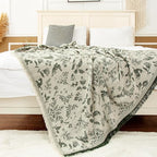 LALIFIT Boho Chic Decorative Throw Blanket Vintage Woodland Floral Bird Design with Tassels Soft Cotton Lightweight & Cozy for Home, Couch, Sofa, Farmhouse 50x60 Inches (Sage Green)