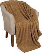 Superior Fleece Boho Jacquard Blanket, Decorative Blankets for Bedroom, Sofa, Fuzzy, Plush, Fluffy, Soft, Cute Room Decor, Beautiful Cover, Comfort Essentials, Arctic Collection, Throw XL, Camel