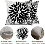 DFXSZ Black Grey Flower Pillow Covers 20x20 Inch Set of 2 White Gray Colored Throw Pillows Outdoor Waterproof Decor for Living Room Sofa Patio Funiture Garden Floral Polyester Pillow Covers 002I20