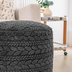 Unstuffed Ottoman Pouf Cover – Round Faux Fur Footstool Plush Floor Pouf (No Filler Included) Perfect for Living Room, Bedroom, or Office Lounge (Gray, 20x20x15 in)