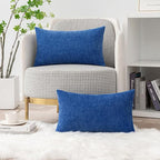 MIULEE Pack of 2 Couch Throw Pillow Covers 12x20 Inch Soft Royal Blue Chenille Lumbar Pillow Covers for Sofa Living Room Solid Dyed Cases