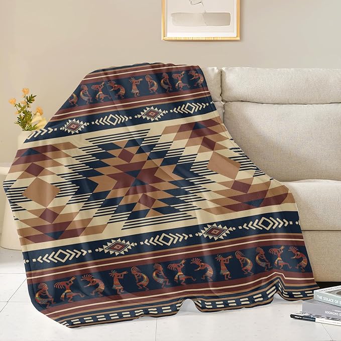 Aztec Throw Blanket, Tribal Soft Cozy and Warm Couch Blankets Gift for Aztec Lover, Decorative Blankets for Sofa Couch Bed, Brown Khaki 50×60 inches