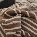 VClife XL Sofa Cover Chenille Couch Cover for 3 Cushion Couch Sofa, Modern Beige Chocolate Striped Couch Covers for Kids Washable Sectional Sofa Protector with Tassel 71"X134"
