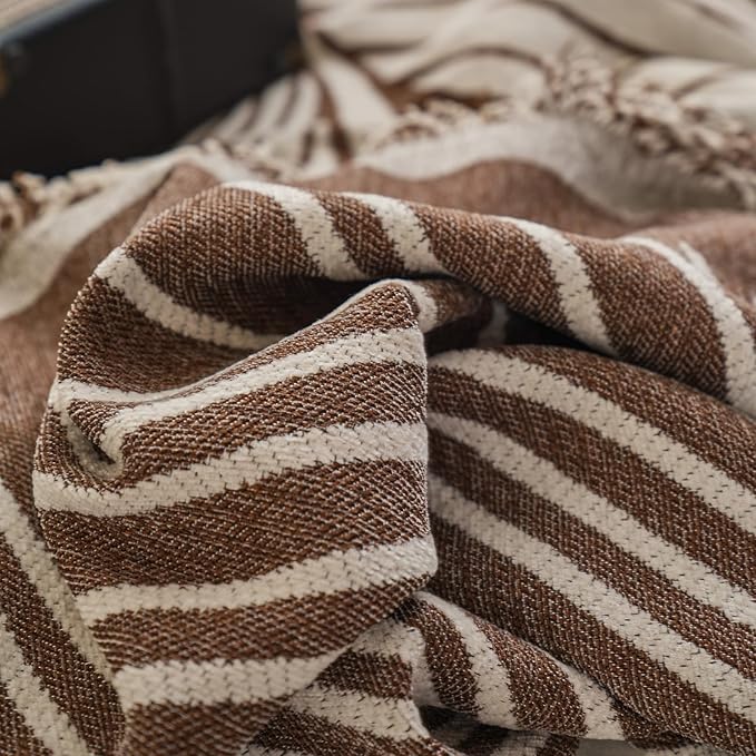 VClife XXL Sofa Cover Chenille Couch Cover for 3 Cushion Couch Sofa, Modern Beige Chocolate Striped Couch Covers for Kids Washable Sectional Sofa Protector with Tassel 71"X150"