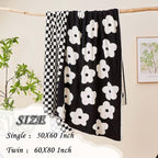 Checkered Throw Blanket, Black Super Soft Knit Breathable Throw Blanket, Cozy Fluffy Reversible Checkerboard Flower Fuzzy Blanket for Couch Sofa Bed Living Room Decor 50 x 60 inch