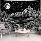 Zussun Black and White Mountain Forest Tapestry for Bedroom Aesthetic Dark Nature Lake Landscape Tapestries Wall Hanging Moon and Stars Wall Tapestry for Living Room Dorm 80 × 60 Inch