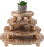 Sintuff 4 Pack Mini Wooden Plant Stool Display Wood Cake Stand 12/10/8/6 Inch Round Plant Risers Holder for Flower Pot Wooden Stool Indoor Outdoor Wood Stand(Beige)