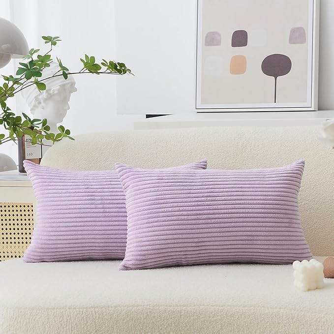 Home Brilliant Lavender Pillow Covers 12x20 Set of 2 Purple Throw Pillows Solid Supersoft Corduroy Handmade Decorative Pillow Cases for Bed, 2 Pieces, 12 x 20 inch, Lavender