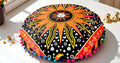 CRAFT KALA Boho Large Floor Pillow Pouf Cover Mandala Meditation Room Pillow Cover for Adults Round Bohemian Seating Pouf Cushion Cover for Kids Playroom 22" Orange Burning Sun